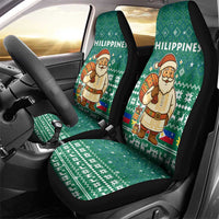 Philippines Christmas Car Seat Cover with Green Geometric Design, Santa in Barong Tagalog, and National Coat of Arms Motif - Wonder Print Shop
