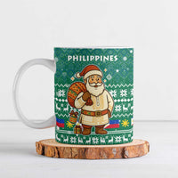 Philippines Christmas Ceramic Mug with Green Geometric Design, Santa in Barong Tagalog, and National Coat of Arms Motif - Wonder Print Shop