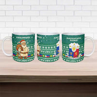 Philippines Christmas Ceramic Mug with Green Geometric Design, Santa in Barong Tagalog, and National Coat of Arms Motif - Wonder Print Shop
