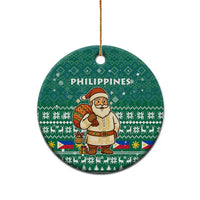 Philippines Christmas Ceramic Ornament with Green Geometric Design, Santa in Barong Tagalog, and National Coat of Arms Motif - Wonder Print Shop