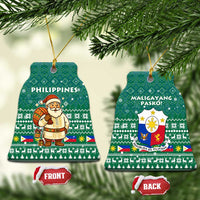 Philippines Christmas Ceramic Ornament with Green Geometric Design, Santa in Barong Tagalog, and National Coat of Arms Motif - Wonder Print Shop