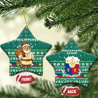 Philippines Christmas Ceramic Ornament with Green Geometric Design, Santa in Barong Tagalog, and National Coat of Arms Motif - Wonder Print Shop