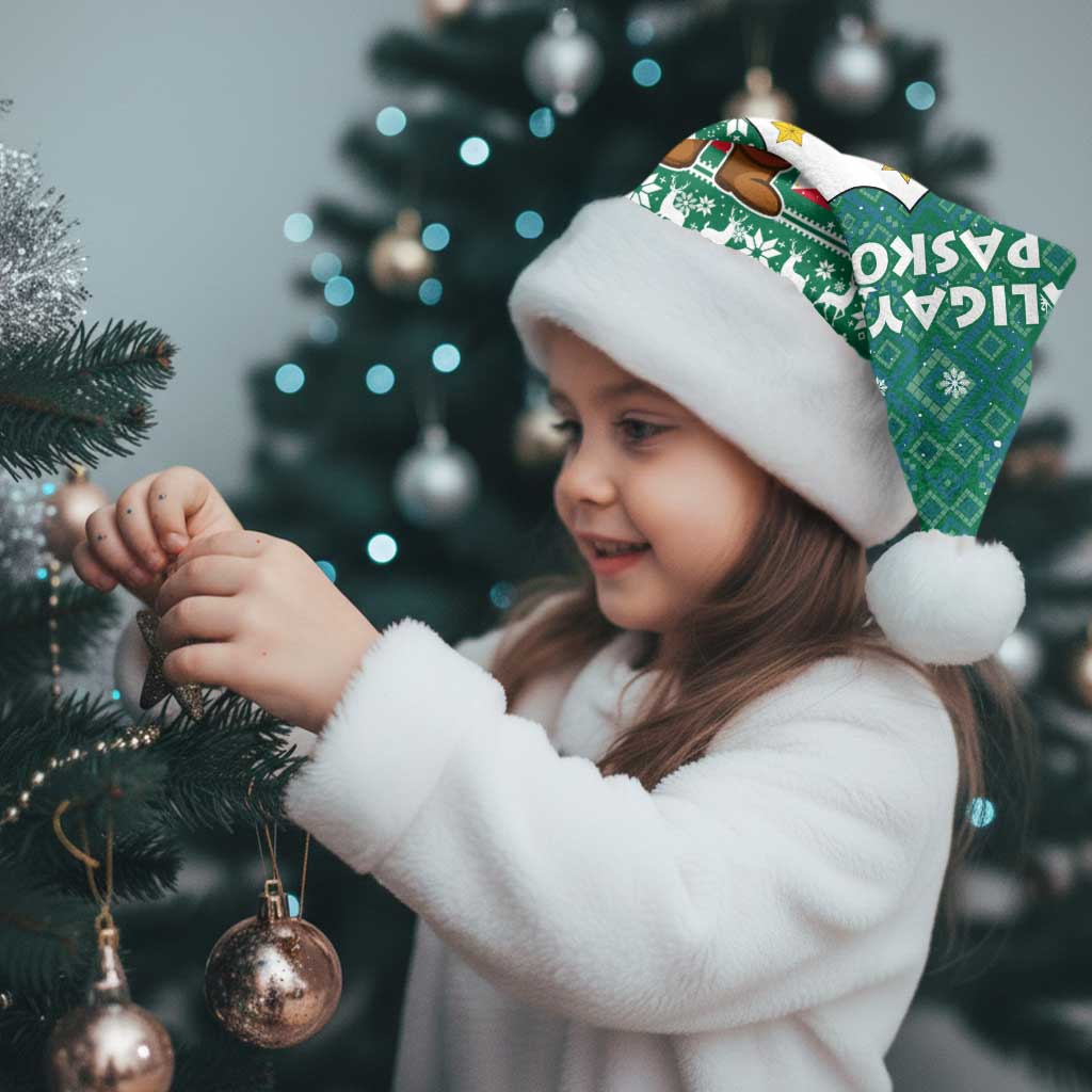 Philippines Christmas Santa Hat with Green Geometric Design, Santa in Barong Tagalog, and National Coat of Arms Motif - Wonder Print Shop