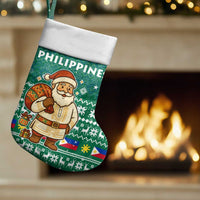 Philippines Christmas Stocking with Green Geometric Design, Santa in Barong Tagalog, and National Coat of Arms Motif - Wonder Print Shop