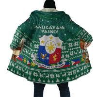 Philippines Christmas Cloak with Green Geometric Design, Santa in Barong Tagalog, and National Coat of Arms Motif - Wonder Print Shop