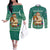 Philippines Christmas Couples Matching Off The Shoulder Long Sleeve Dress and Long Sleeve Button Shirt with Green Geometric Design, Santa in Barong Tagalog, and National Coat of Arms Motif - Wonder Print Shop
