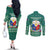 Philippines Christmas Couples Matching Off The Shoulder Long Sleeve Dress and Long Sleeve Button Shirt with Green Geometric Design, Santa in Barong Tagalog, and National Coat of Arms Motif - Wonder Print Shop