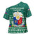 Philippines Christmas Cross Shoulder Shirt with Green Geometric Design, Santa in Barong Tagalog, and National Coat of Arms Motif - Wonder Print Shop