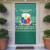 Philippines Christmas Door Cover with Green Geometric Design, Santa in Barong Tagalog, and National Coat of Arms Motif - Wonder Print Shop