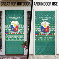 Philippines Christmas Door Cover with Green Geometric Design, Santa in Barong Tagalog, and National Coat of Arms Motif - Wonder Print Shop