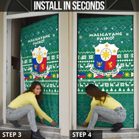 Philippines Christmas Door Cover with Green Geometric Design, Santa in Barong Tagalog, and National Coat of Arms Motif - Wonder Print Shop