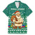 Philippines Christmas Family Matching Off The Shoulder Long Sleeve Dress and Hawaiian Shirt with Green Geometric Design, Santa in Barong Tagalog, and National Coat of Arms Motif - Wonder Print Shop