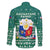Philippines Christmas Family Matching Off The Shoulder Long Sleeve Dress and Hawaiian Shirt with Green Geometric Design, Santa in Barong Tagalog, and National Coat of Arms Motif - Wonder Print Shop