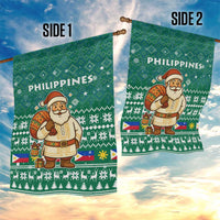 Philippines Christmas Garden Flag with Green Geometric Design, Santa in Barong Tagalog, and National Coat of Arms Motif - Wonder Print Shop