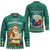 Philippines Christmas Hockey Jersey with Green Geometric Design, Santa in Barong Tagalog, and National Coat of Arms Motif - Wonder Print Shop