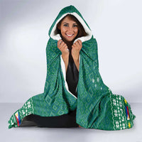 Philippines Christmas Hooded Blanket with Green Geometric Design, Santa in Barong Tagalog, and National Coat of Arms Motif - Wonder Print Shop