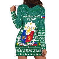 Philippines Christmas Hoodie Dress with Green Geometric Design, Santa in Barong Tagalog, and National Coat of Arms Motif - Wonder Print Shop