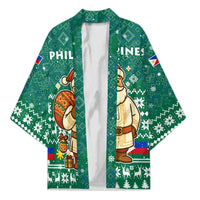 Philippines Christmas Kimono with Green Geometric Design, Santa in Barong Tagalog, and National Coat of Arms Motif - Wonder Print Shop