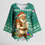 Philippines Christmas Kimono Sleeve Blouse with Green Geometric Design, Santa in Barong Tagalog, and National Coat of Arms Motif - Wonder Print Shop