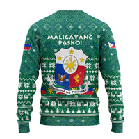 Philippines Christmas Ugly Christmas Sweater with Green Geometric Design, Santa in Barong Tagalog, and National Coat of Arms Motif - Wonder Print Shop