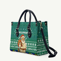 Philippines Christmas Leather Bag with Green Geometric Design, Santa in Barong Tagalog, and National Coat of Arms Motif - Wonder Print Shop