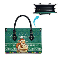 Philippines Christmas Leather Bag with Green Geometric Design, Santa in Barong Tagalog, and National Coat of Arms Motif - Wonder Print Shop