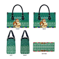Philippines Christmas Leather Bag with Green Geometric Design, Santa in Barong Tagalog, and National Coat of Arms Motif - Wonder Print Shop