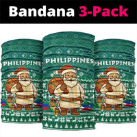 Philippines Christmas Neck Gaiter with Green Geometric Design, Santa in Barong Tagalog, and National Coat of Arms Motif - Wonder Print Shop