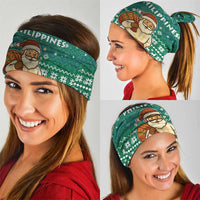 Philippines Christmas Neck Gaiter with Green Geometric Design, Santa in Barong Tagalog, and National Coat of Arms Motif - Wonder Print Shop