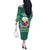 Philippines Christmas Off The Shoulder Long Sleeve Dress with Green Geometric Design, Santa in Barong Tagalog, and National Coat of Arms Motif - Wonder Print Shop