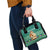 Philippines Christmas Shoulder Handbag with Green Geometric Design, Santa in Barong Tagalog, and National Coat of Arms Motif - Wonder Print Shop