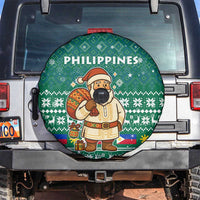 Philippines Christmas Spare Tire Cover with Green Geometric Design, Santa in Barong Tagalog, and National Coat of Arms Motif - Wonder Print Shop