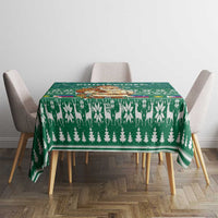 Philippines Christmas Tablecloth with Green Geometric Design, Santa in Barong Tagalog, and National Coat of Arms Motif - Wonder Print Shop