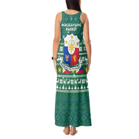 Philippines Christmas Tank Maxi Dress with Green Geometric Design, Santa in Barong Tagalog, and National Coat of Arms Motif - Wonder Print Shop