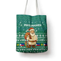 Philippines Christmas Tote Bag with Green Geometric Design, Santa in Barong Tagalog, and National Coat of Arms Motif - Wonder Print Shop