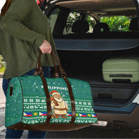 Philippines Christmas Travel Bag with Green Geometric Design, Santa in Barong Tagalog, and National Coat of Arms Motif - Wonder Print Shop