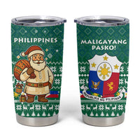 Philippines Christmas Tumbler Cup with Green Geometric Design, Santa in Barong Tagalog, and National Coat of Arms Motif - Wonder Print Shop