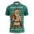 Philippines Christmas Zipper Polo Shirt with Green Geometric Design, Santa in Barong Tagalog, and National Coat of Arms Motif - Wonder Print Shop