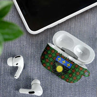 Guadeloupe Christmas AirPods Case with Green-Red Plaid Design, Sun and Sugarcane Emblem, and Santa Sleigh Motif - Wonder Print Shop