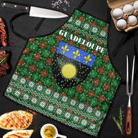 Guadeloupe Christmas Apron with Green-Red Plaid Design, Sun and Sugarcane Emblem, and Santa Sleigh Motif - Wonder Print Shop