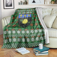 Guadeloupe Christmas Blanket with Green-Red Plaid Design, Sun and Sugarcane Emblem, and Santa Sleigh Motif - Wonder Print Shop