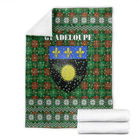 Guadeloupe Christmas Blanket with Green-Red Plaid Design, Sun and Sugarcane Emblem, and Santa Sleigh Motif - Wonder Print Shop