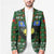 Guadeloupe Christmas Blazer with Green-Red Plaid Design, Sun and Sugarcane Emblem, and Santa Sleigh Motif - Wonder Print Shop