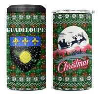 Guadeloupe Christmas 4 in 1 Can Cooler Tumbler with Green-Red Plaid Design, Sun and Sugarcane Emblem, and Santa Sleigh Motif - Wonder Print Shop