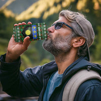 Guadeloupe Christmas 4 in 1 Can Cooler Tumbler with Green-Red Plaid Design, Sun and Sugarcane Emblem, and Santa Sleigh Motif - Wonder Print Shop