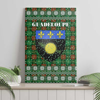 Guadeloupe Christmas Canvas Wall Art with Green-Red Plaid Design, Sun and Sugarcane Emblem, and Santa Sleigh Motif - Wonder Print Shop