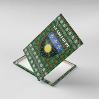 Guadeloupe Christmas Canvas Wall Art with Green-Red Plaid Design, Sun and Sugarcane Emblem, and Santa Sleigh Motif - Wonder Print Shop