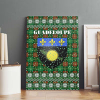 Guadeloupe Christmas Canvas Wall Art with Green-Red Plaid Design, Sun and Sugarcane Emblem, and Santa Sleigh Motif - Wonder Print Shop