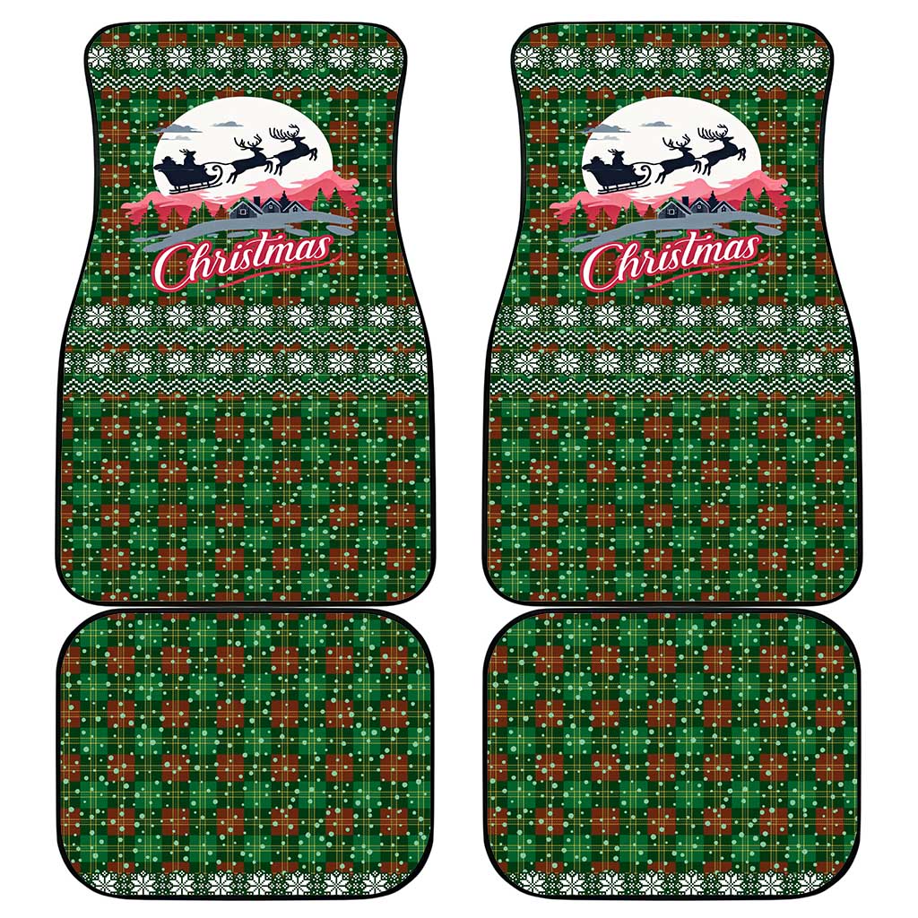Guadeloupe Christmas Car Mats with Green-Red Plaid Design, Sun and Sugarcane Emblem, and Santa Sleigh Motif - Wonder Print Shop