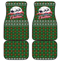 Guadeloupe Christmas Car Mats with Green-Red Plaid Design, Sun and Sugarcane Emblem, and Santa Sleigh Motif - Wonder Print Shop